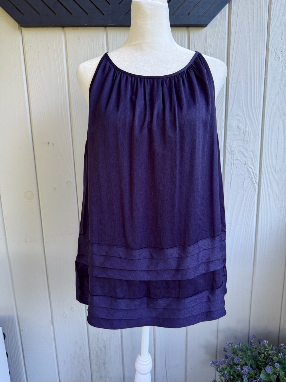 NWT LOFT Purple Sleeveless Pleated-Hem Tank Top